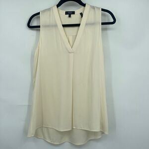 Theory Women’s Cream V-Neck Sleeveless Silk Blend Blouse Size Small